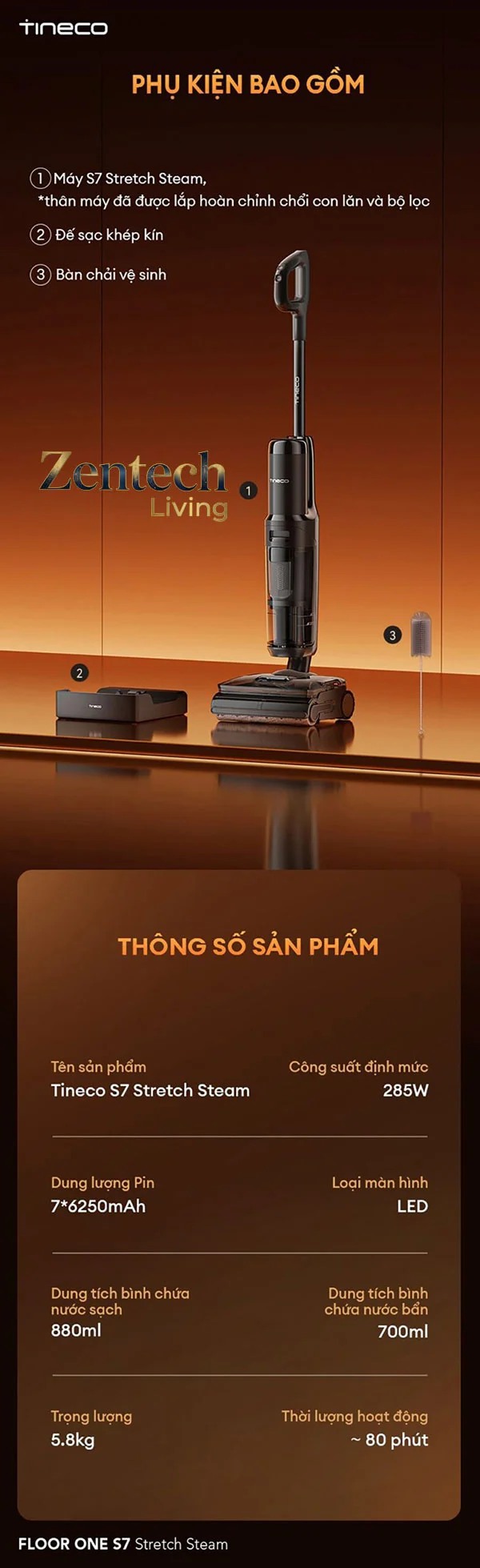 Máy hút bụi lau nhà Tineco Floor One S7 Stretch Steam 14