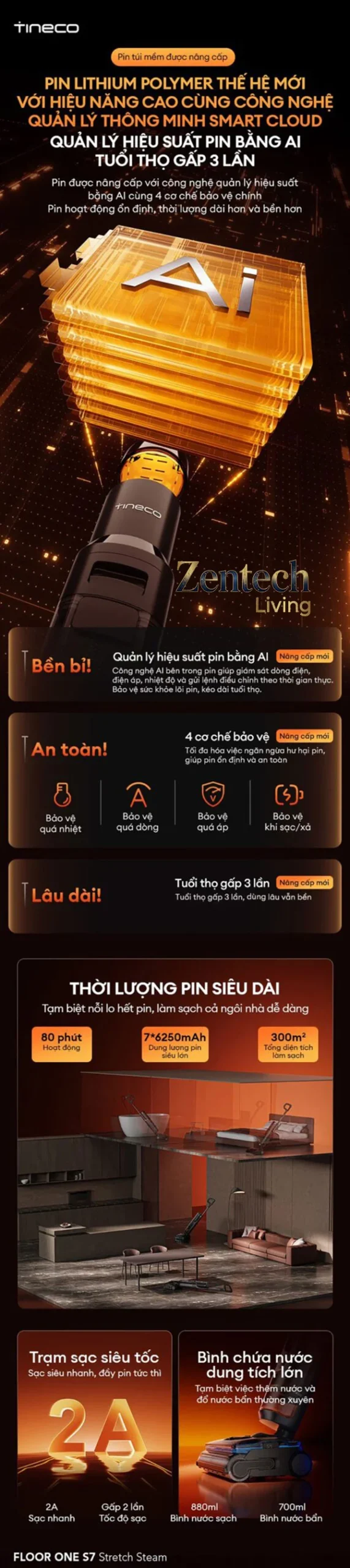 Máy hút bụi lau nhà Tineco Floor One S7 Stretch Steam 8