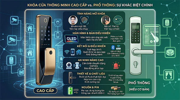 ảnh đại diện khóa cửa thông minh cao cấp khác gì dòng phổ thông