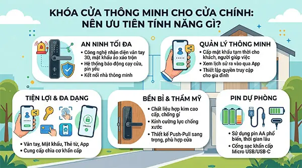 ảnh đại diện khóa cửa thông minh cho cửa chính nên ưu tiên tính năng gì