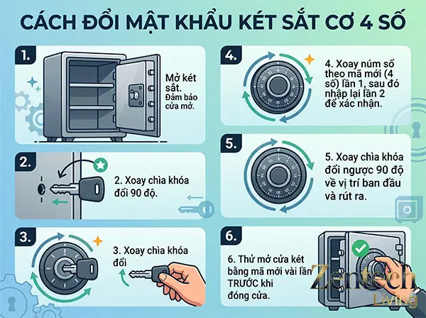 cách đổi mật khẩu két sắt cơ 4 số