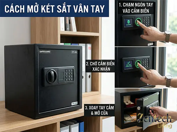cách mở két sắt vân tay