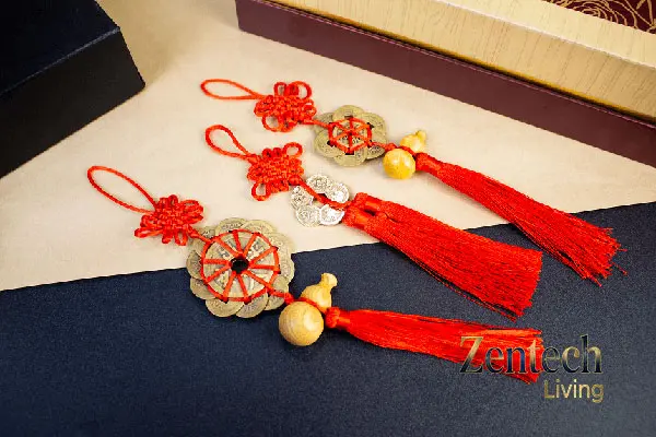 đồng xu hoa mai trên bàn làm việc