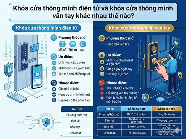 Khóa cửa điện tử và khóa vân tay khác nhau thế nào?