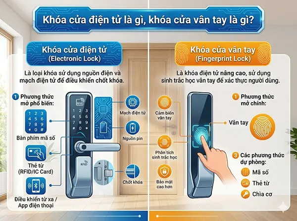 Khóa cửa điện tử là gì, khóa cửa vân tay là gì?