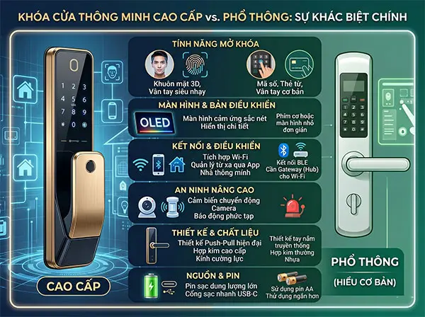 Khóa cửa thông minh cao cấp khác gì dòng phổ thông?