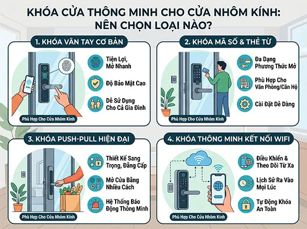 Khóa cửa thông minh cho cửa nhôm kính nên chọn loại nào?