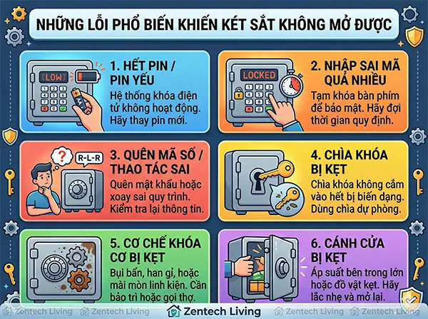 Những lỗi phổ biến không mở được két sắt