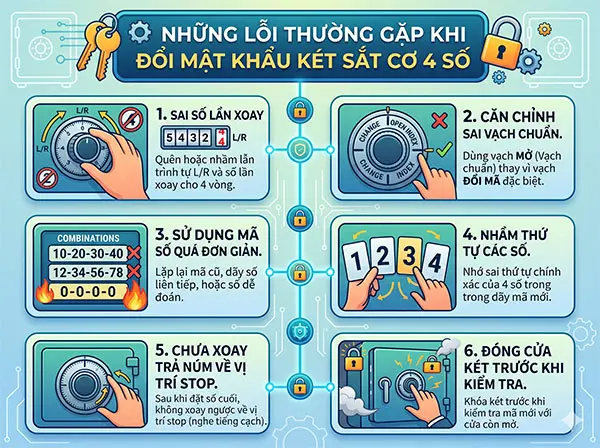 Những lỗi thường gặp khi đổi mật khẩu két sắt cơ 4 số
