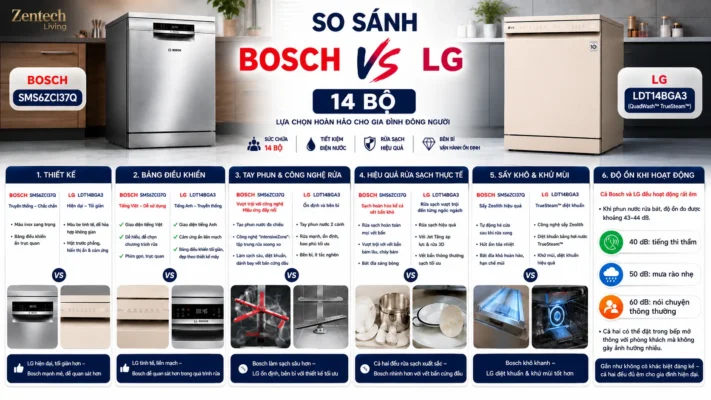 Bosch và LG so sánh máy rửa bát
