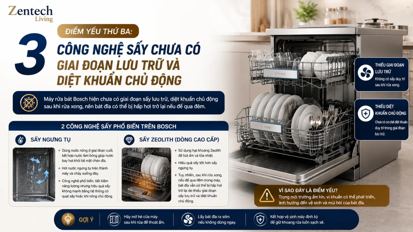 Điểm Yếu Thứ Ba: Công Nghệ Sấy Chưa Có Giai Đoạn Lưu Trữ Và Diệt Khuẩn Chủ Động