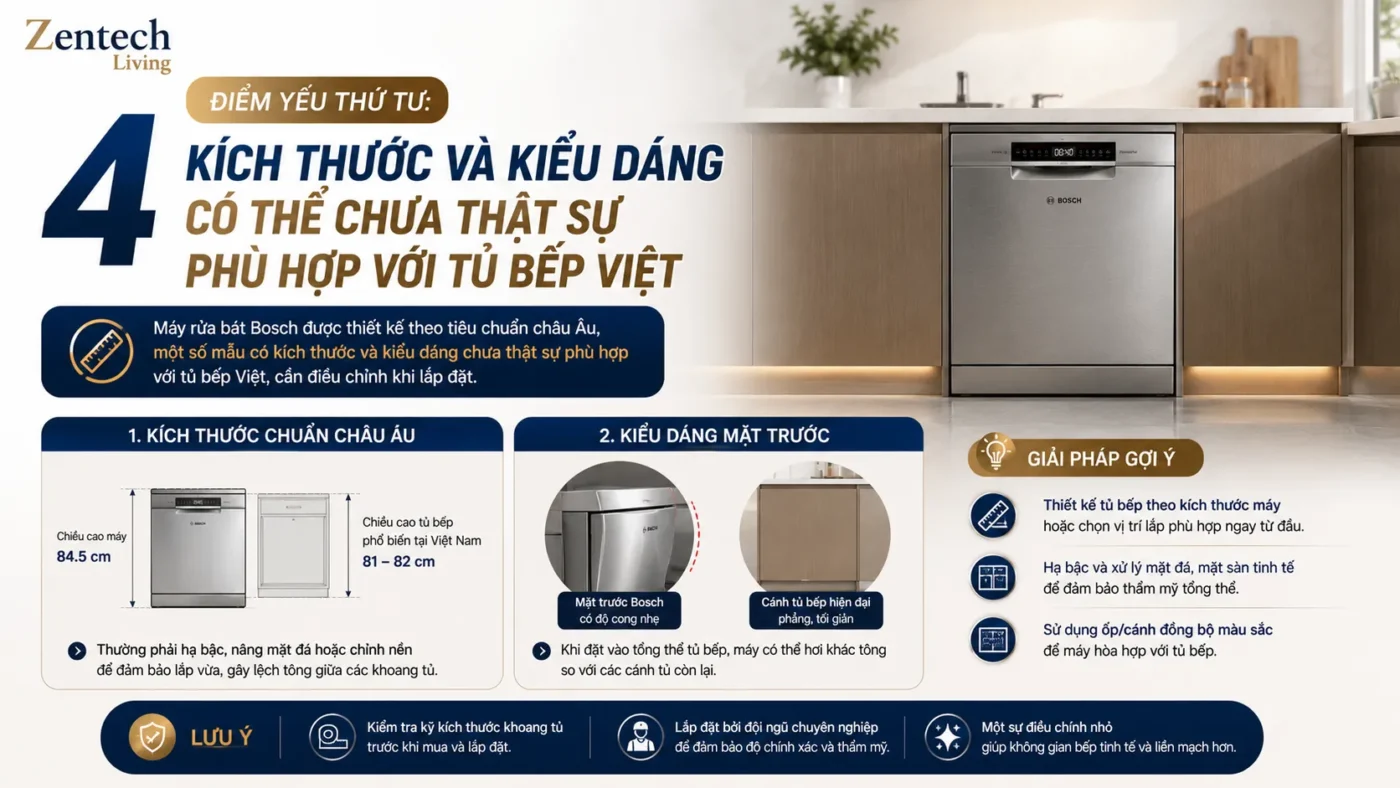 Điểm Yếu Thứ Tư: Kích Thước Và Kiểu Dáng Có Thể Chưa Thật Sự Phù Hợp Với Tủ Bếp Việt